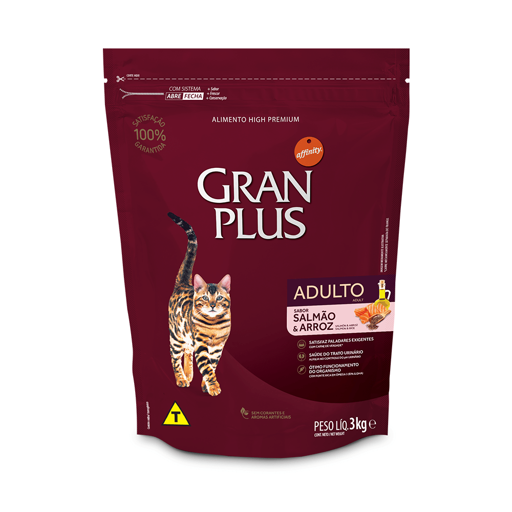 Ração pra Gatos Adultos GranPlus Salmão e Arroz 3kg