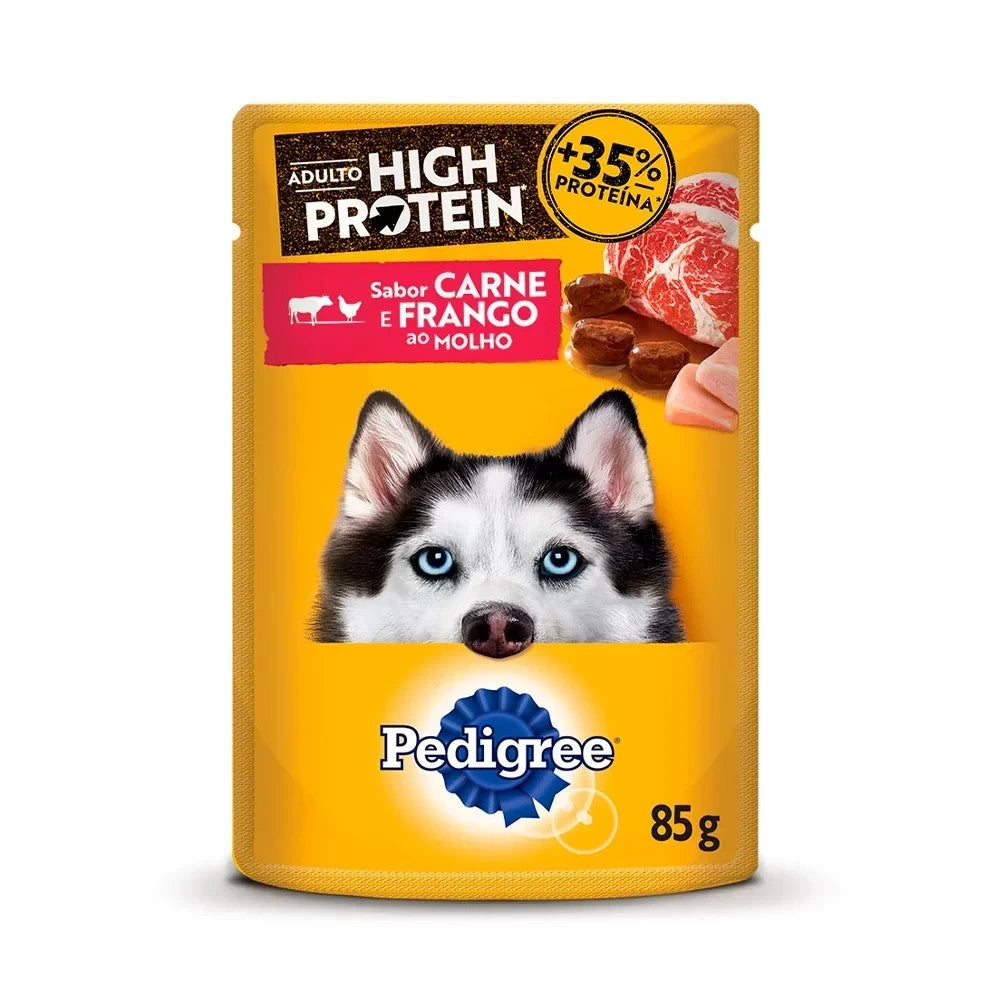 Ração Úmida Pedigree Sachê High Protein Cães Adultos Carne e Frango 85g 15un