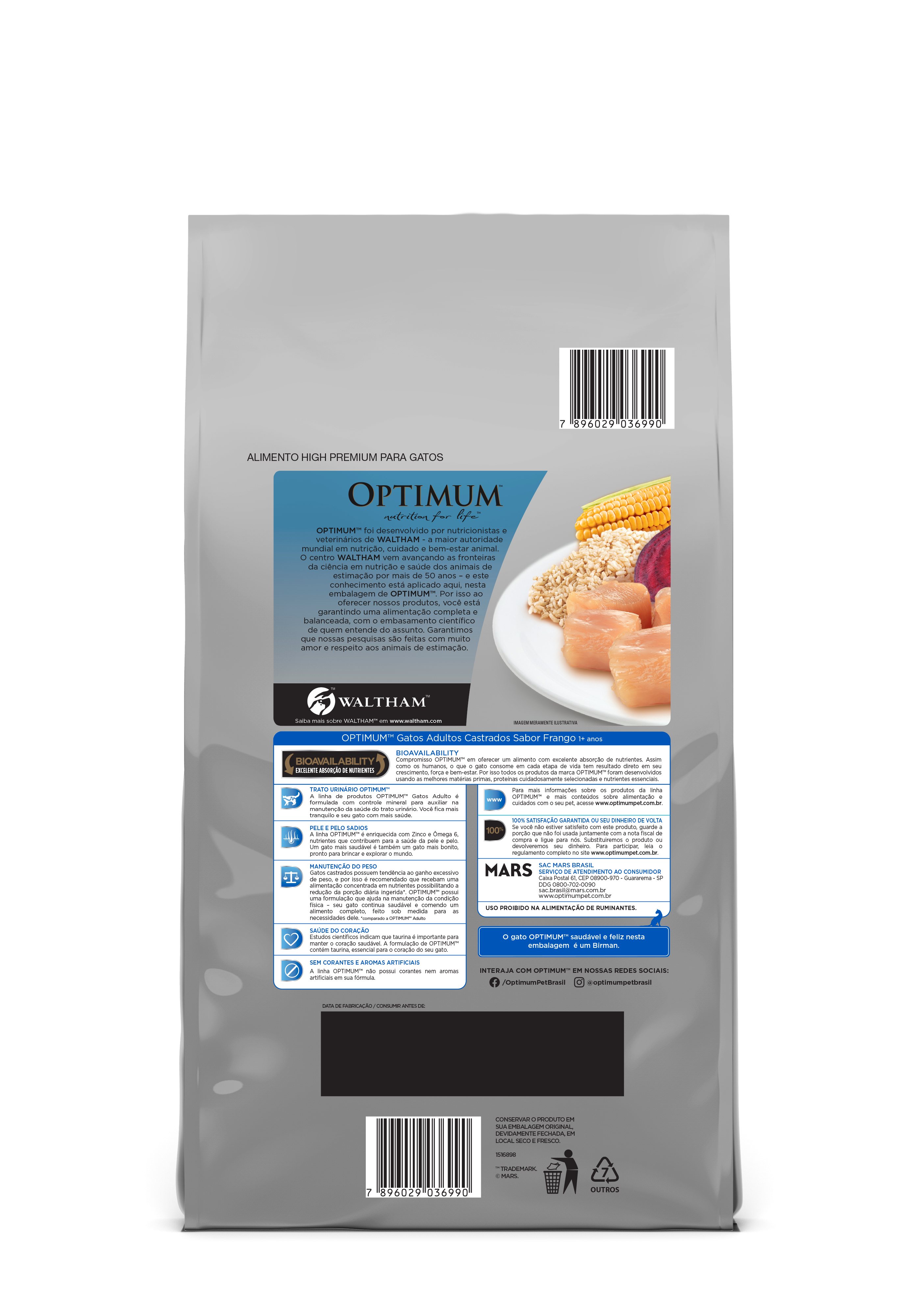 Ração Optimum para Gatos Adultos Castrados Sabor Frango 1kg
