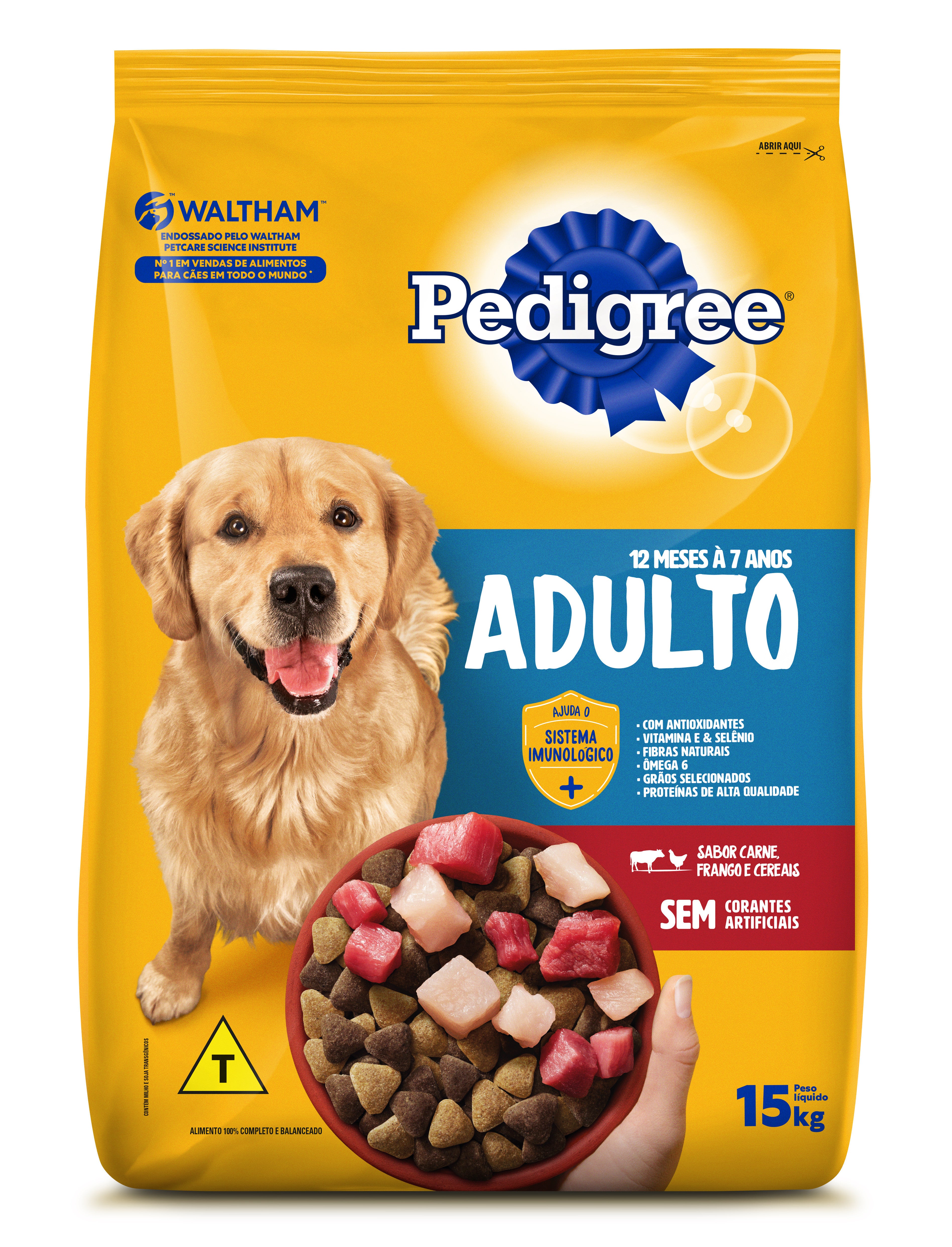 Ração Pedigree Carne Frango e Cereais Para Cães Adultos Raças Médias e Grandes 900g