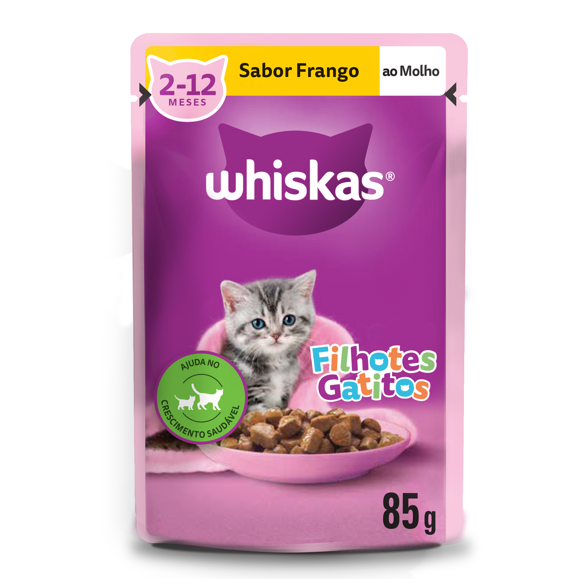 Ração Úmida Whiskas Sachê Frango ao Molho para Gatos Filhotes 85 g 10un