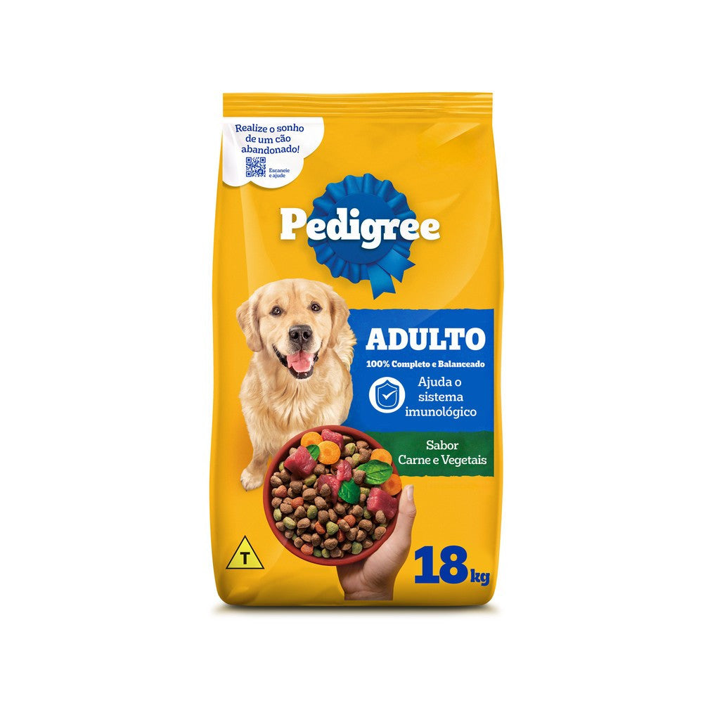 Ração Pedigree Carne e Vegetais Cães Adultos Raças Médias e Grandes 18 kg