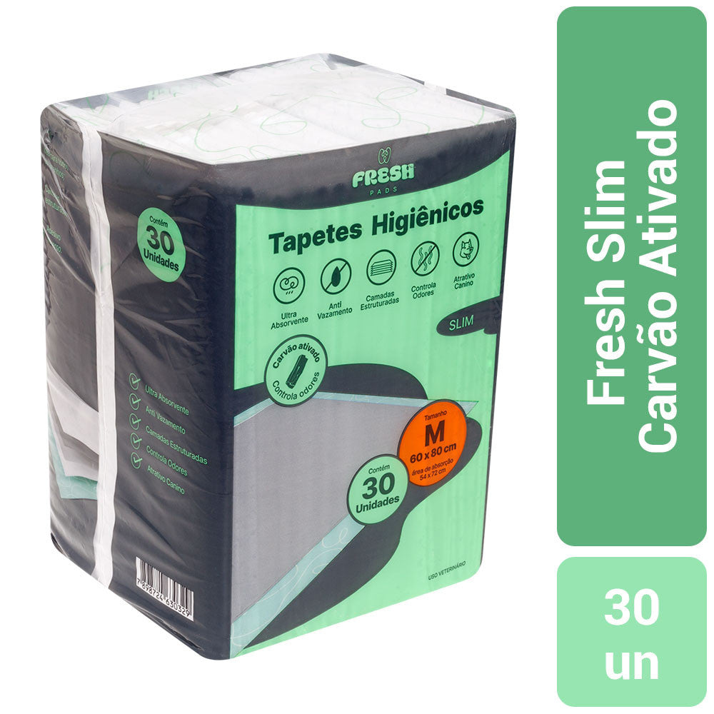 Tapete Higiênico Slim Carvão Tamanho M para Cães Fresh Pads 30Un